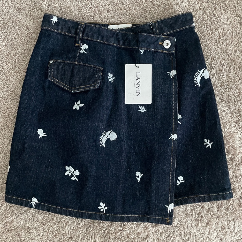 Lanvin Navy Embroidered Denim Miniskirt